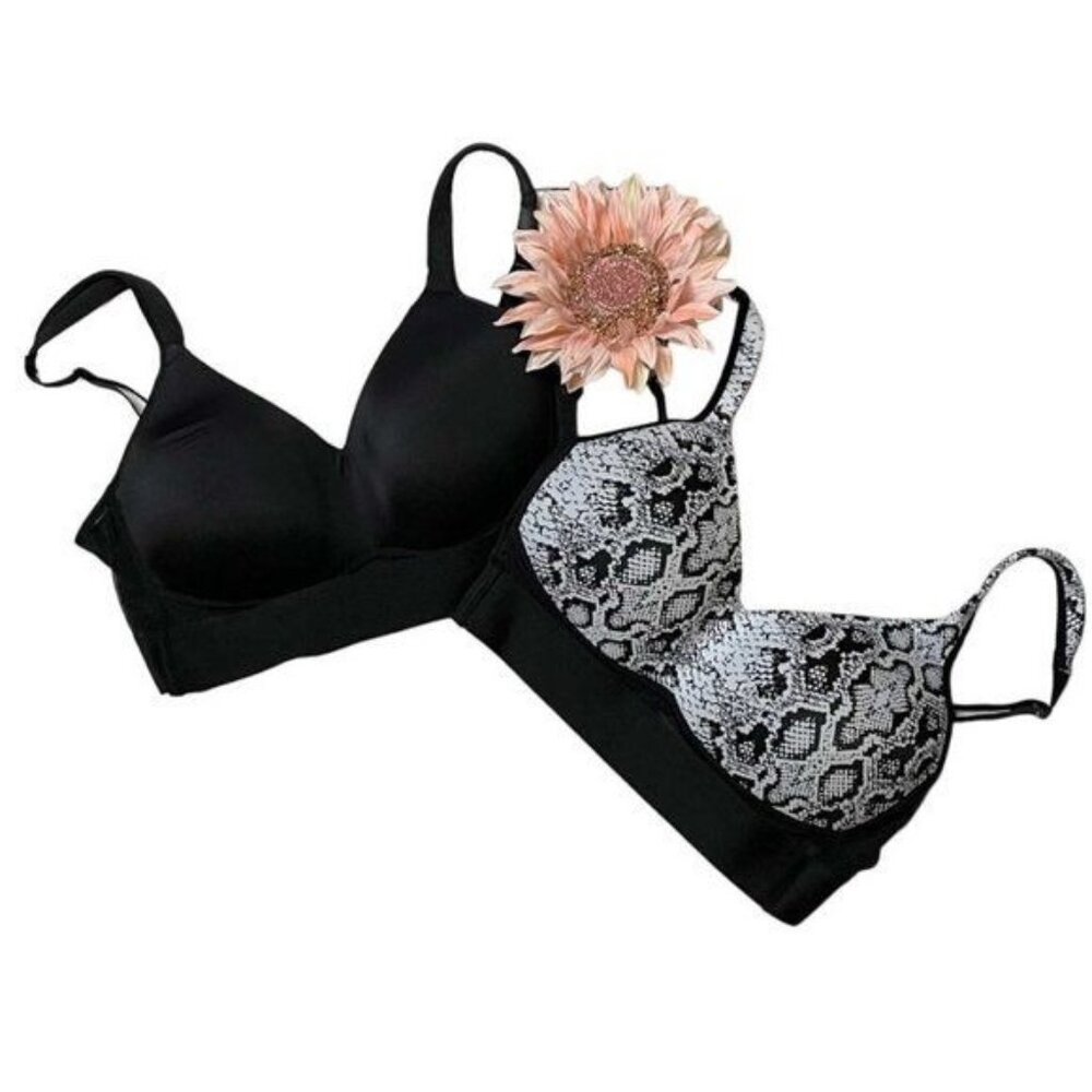 Rhonda Shear Molded Cup Bra with Mesh Back Set of Two Snake Print/Solid SMALL